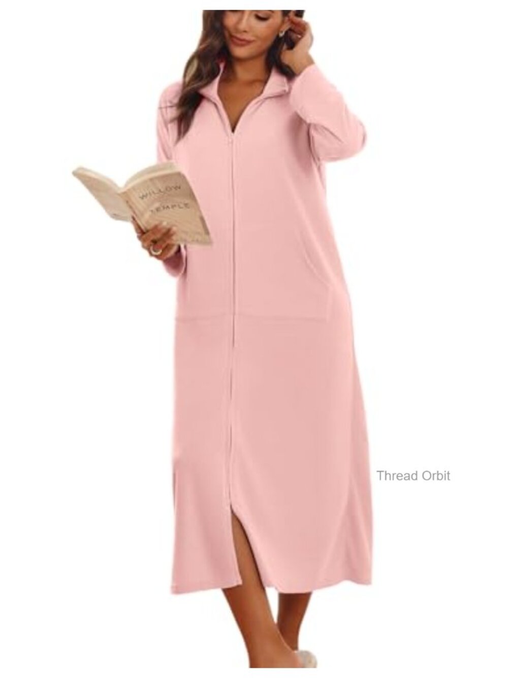 Ekouaer Women's Zip-Up Fleece Robe Long Sleeve Housecoat with Pockets